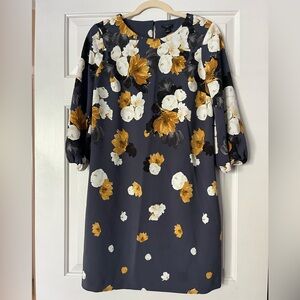 Floral Print Dress with Black and Gold Accents | Ann Taylor | Size 6